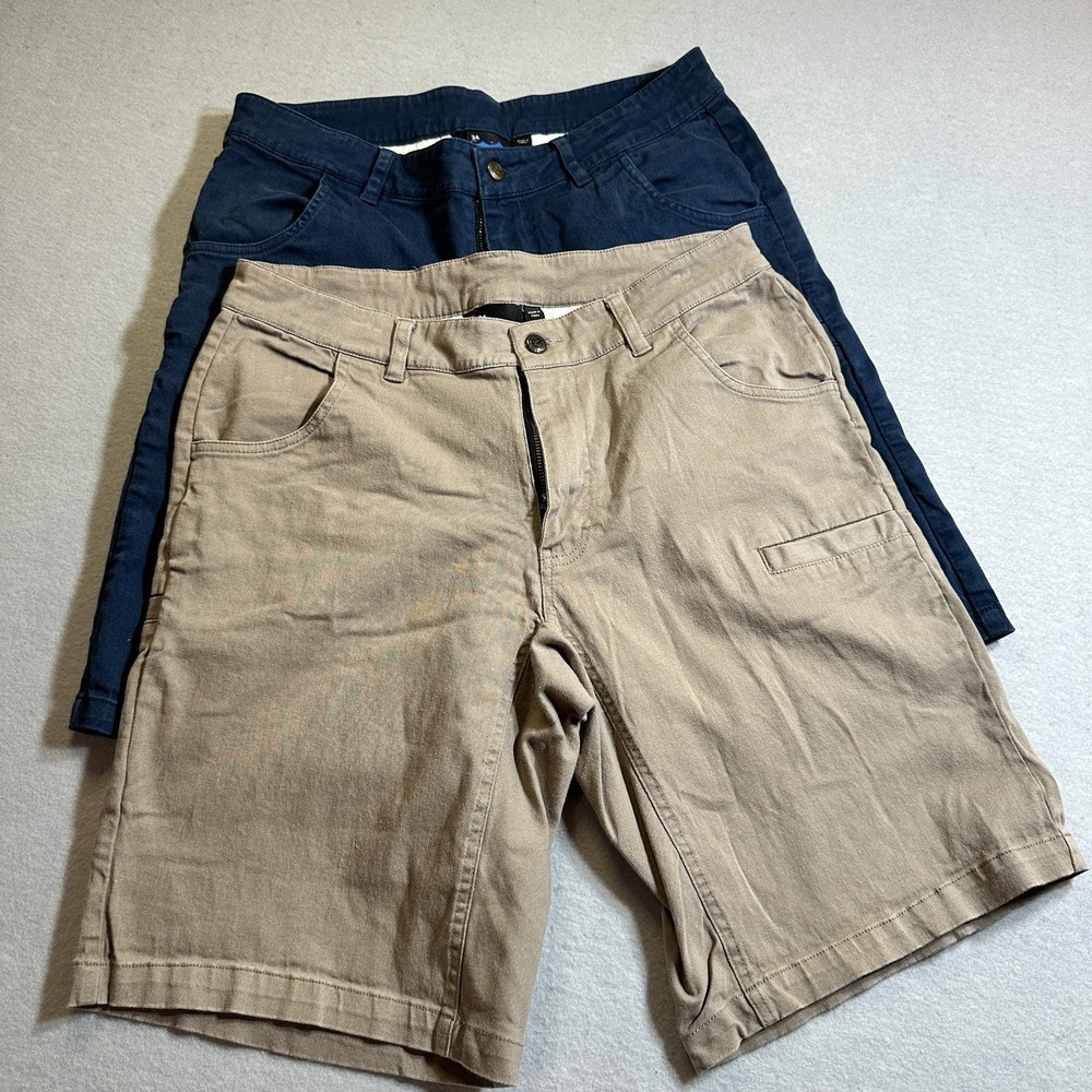 Lot Of 2 Kavu Men's Shorts Size 34 Khaki Tan & Navy Flat Front Casual 11" Inseam